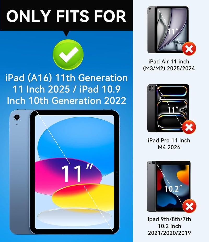 Azzsy حافظة لجهاز iPad (A16) الجيل الحادي عشر 11 بوصة 2025 / iPad الجيل العاشر 10.9 بوصة 2022، [حامل قلم مدمج] حافظة قوية مضادة للصدمات، سوداء - Image 2